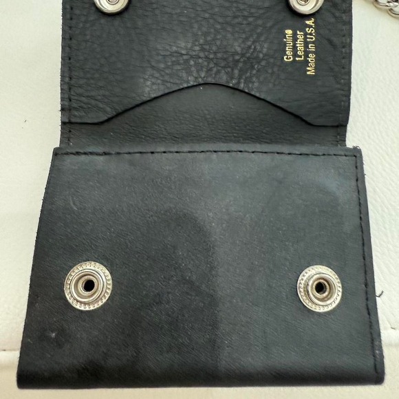 Black Genuine Leather Biker Wallet Chain Cat Face Snap Closure Made in USA - Picture 3 of 7